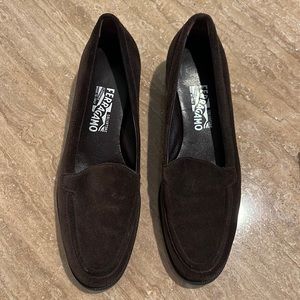 Salvatore Ferragamo Dark Brown Suede Loafers